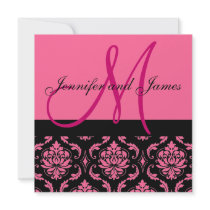 Wedding Invitations Monogram Names Hot Pink Damask