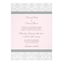 Wedding Invitations Pink Grey White Damask