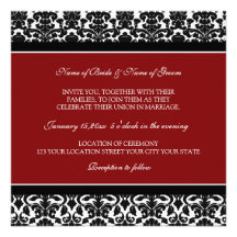 Wedding Invitations Red Black White Damask