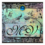 WEDDING LOVE BIRDS MONOGRAM black green blue Personalized Invitations
