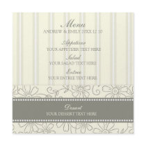 Wedding Menu Beige Floral and Stripes