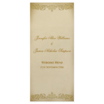 Wedding Menu Template Vintage Leaf Scroll in Beige Personalized Rack Card
