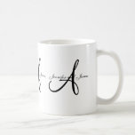 Wedding Monogram A & Names Black White Favour Mug