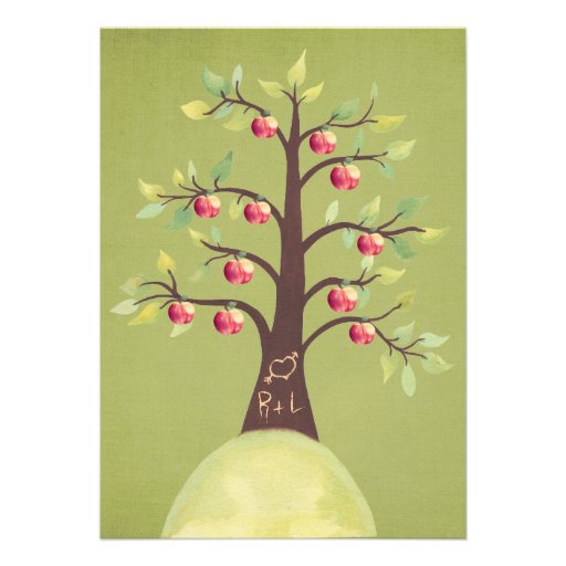 Wedding Monogram Apple Tree Carving Invite