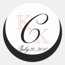Wedding Monogram C Pink Black Envelope Favour Seal Sticker
