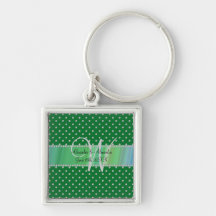 Wedding monogram green diamonds key chain