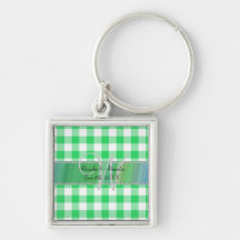 Wedding monogram green gingham checkers key chains