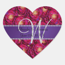 Wedding monogram maroon pink roses sticker