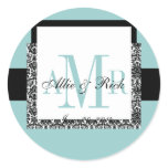 Wedding Monogram Names Black Damask Tiffany Blue stickers