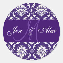 Wedding Monogram Purple Damask Sticker