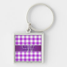 Wedding monogram purple gingham checkers key chain