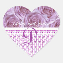 Wedding Monogram  Purple Roses Letter D  Sticker
