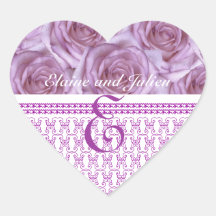 Wedding Monogram  Purple Roses Letter E Sticker