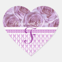 Wedding Monogram  Purple Roses Letter F Sticker