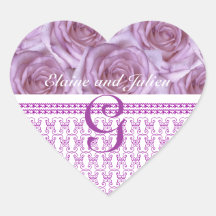 Wedding Monogram  Purple Roses Letter G Sticker