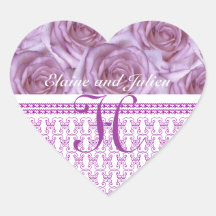Wedding Monogram  Purple Roses Letter H Sticker