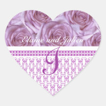 Wedding Monogram  Purple Roses Letter I Sticker