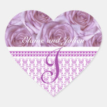 Wedding Monogram  Purple Roses LetterJI Sticker