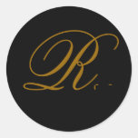 Wedding Monogram R Gold & Black Seal Sticker