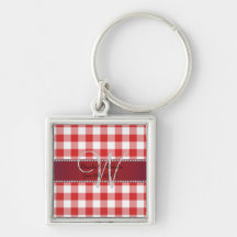 Wedding monogram red gingham checkers key chain