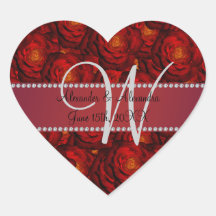 Wedding monogram red roses heart sticker