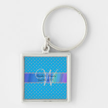 Wedding monogram sky blue diamonds keychains