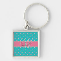 Wedding monogram turquoise diamonds hearts key chain