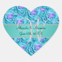 Wedding monogram turquoise roses stickers
