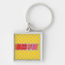 Wedding monogram yellow diamonds hearts key chain