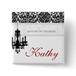 Wedding Name Tag Button Chandelier BW Damask
