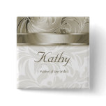 Wedding Name Tag Button Leaf Floral Gold Taupe