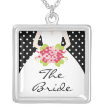 Wedding Necklace the Bride Black Polka Dot Pendant