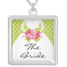 Wedding Necklace the Bride Green Polka Dot Pendant