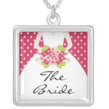 Wedding Necklace the Bride Pink Polka Dot Pendant