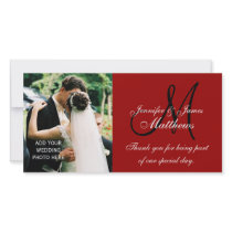 Wedding Photo Thank You Cards with Monogram Red Customised Photo Card
