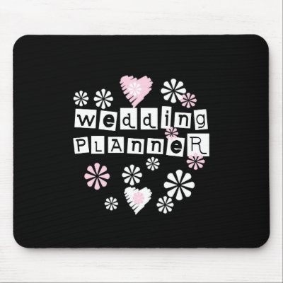 Wedding Planner Flowers White on Black Mouse Pads by weddingsareus