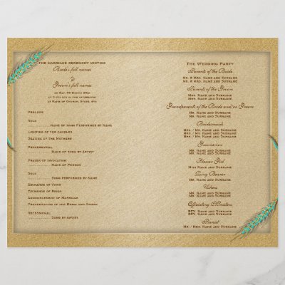 Wedding program aqua gold template three full colour flyer by mensgifts