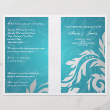 Wedding Program Swirly Flourish Aqua Blue Personalized Flyer