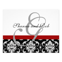 Wedding RSVP Card Damask with Menu Choices Personalised Invite