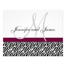 Wedding RSVP Card Monogram Zebra Pattern Custom Invite
