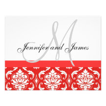 Wedding RSVP Card Orange Damask Monogram & Names Invitation