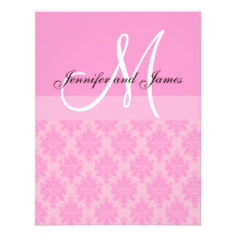 Wedding RSVP Card Pink Damask Monogram & Names Personalized Invites