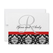 Wedding RSVP Card Red Damask Monogram & Names Personalized Invitations