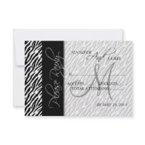 Wedding RSVP Cards Black Zebra Pattern Monogram