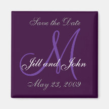 Wedding Save the Date Monogram Purple Magnet