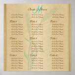 Wedding "seating chart" aqua gold wheat