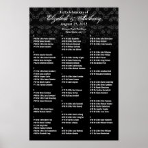 Wedding Seating Chart Poster Black Floral