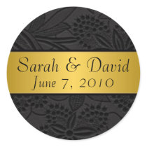 Wedding sticker black with gold ribbon
