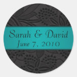 Wedding sticker black with teal ribbon