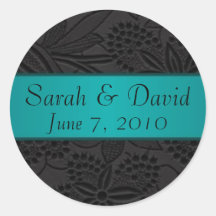Wedding sticker black with teal ribbon